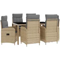 Syfax Ensemble de repas extérieur 7 pcs Beige et Gris clair