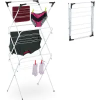 Relaxdays Séchoir à linge , pliable, 18 barres, 136 x 62 x 51 cm, pour l'intérieur, en métal, séchoir à linge en tour peu encombrant, blanc
