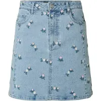 Pieces Flora Denim Emb High Waist Short Skirt Bleu XL Femme