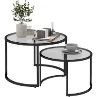 SUGIFT Table d'appoint industrielle, ensemble de 2 tables empilables, table basse en verre et en acier, verre trempé, noire. | Gain de place | 25 kg | 70x70x47,5 cm
