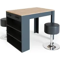 Vicco Ensemble de table à manger Repose Anthracite/chêne doré 67x100cm avec 2 tabourets, Model 34953