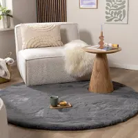 NATURL. Tapis rond à poils longs - Comfy Supreme Anthracite | Ø 160 cm | Rond | Pile haute