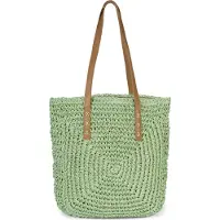 StyleBREAKER Sac à bandoulière en paille de papier avec longues anses | Sac en raphia pour femme Sac en osier tressé avec fermeture éclair | Boho Shopper Sac d'été 40 x 40 x 5 cm