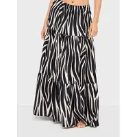 Gisela Zebra Animal Print Pattern Long Skirt Noir L-XL Femme