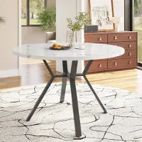 SUCCESS COURIER Table de salle à manger ronde moderne de luxe (Ø 100 cm) aspect marbre blanc, table de cuisine design avec piètement métallique en X noir, table de salle à manger robuste pour 4 personnes, blanc/noir