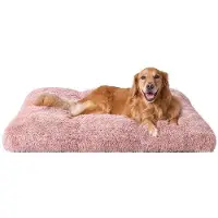 OEM Lit moelleux pour grands chiens XL, coussin lavable, lit antidérapant douillet avec peluche longue, rose, 112 x 85 cm