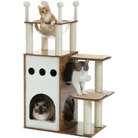 OEM Arbre à chat pour grands chats - 2 niveaux - avec aire de jeu - Structure robuste - Marron foncé/Blanc