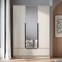 MINIO go for it , armoire moderne, SPLIT 3D, 134,5 cm, 3 portes, 1 tiroir, 6 étagères, 2 tringles à vêtements, avec miroir, couleur cachemire