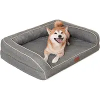 OEM Lit pour chien imperméable - Taille moyenne - 686 x 508 x 178 cm - Gris avec housse en coton amovible - Lavable - Coussin en mousse en forme d'œuf