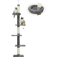 Markenlos arbre à chat sol-couverture 5 couches réglable en hauteur pour chats - gris
