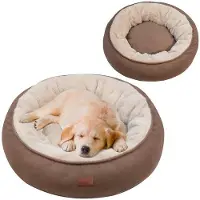 OEM Lit pour chien moelleux Ø 70 cm, coussin pour chien en forme de beignet, lit lavable, lit pour chiens de taille moyenne, coussin double pour toutes les saisons (marron)