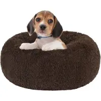OEM Lit orthopédique pour chien, coussin rond pour chien, canapé pour chien, table pour chat, coussin en forme de beignet, lit douillet pour chien, lavable, 60 cm de diamètre, marron