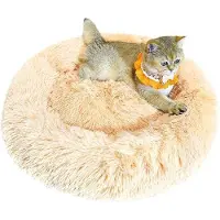 OEM Coussin pour animaux de compagnie en forme de beignet, en laine, pour petits et moyens animaux. Dimensions : 60 cm. Lavable, antidérapant, couleur abricot.