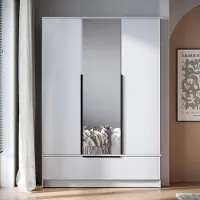 MINIO go for it , armoire moderne, SPLIT 3D, 134,5 cm, 3 portes, 1 tiroir, 6 étagères, 2 tringles à vêtements, avec miroir, couleur blanche