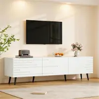 Merax Meuble TV avec 3 portes battantes, meuble TV de 80 pouces en MDF, meuble TV offrant un grand espace de rangement, buffet de salon de style scandinave, blanc