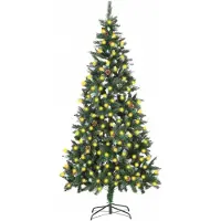 Prolenta Maison Exclusive - Sapin de Noël givré avec lumières et pommes de pin, 210 cm