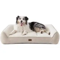 OEM Lit pour grands chiens - 106 x 76 cm : canapé imperméable pour chien avec rembourrage moelleux en sherpa, tapis antidérapant pour chien, couleur crème