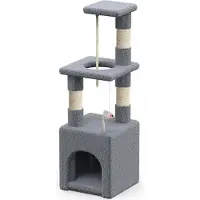 OEM Petit arbre à chat avec plateforme et grotte - Colonne griffoir stable pour chats - Hauteur 88 cm - Gris