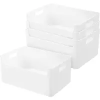 OEM Lot de rangements pour cuisine et salle de bain - 4 pièces - en plastique - 25 cm - Boîte de rangement - Boîte de rangement blanche - Rangement en plastique