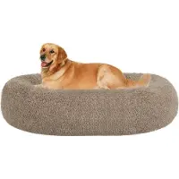 OEM Lit orthopédique pour chien, coussin rond pour chien, canapé pour chien, mobilier pour chien, forme de beignet, lit douillet pour chien, lavable, 100 cm de diamètre, couleur camel