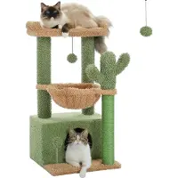 Markenlos Arbre à chat avec hamac - Arbre à chat - 102 cm - Vert