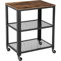 OEM Chariot de service Rootz - Chariot à 3 étages - 1 plateau - 4 roues dont 2 avec freins - Résistant et robuste - Structure en acier + aggloméré - Marron-noir vintage - 60 x 77,5 x 40 cm (L x H x P)