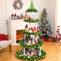 OEM Sapin de Noël décoratif - Village de Noël - Décoration festive - Modèle à 5 niveaux - Hauteur 150 cm - Bois naturel
