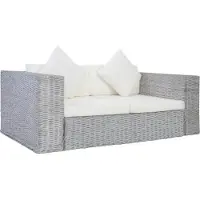 Syfax Canapé à 2 places avec coussins Gris Rotin naturel