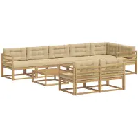 vidaXL Ensemble de salon de jardin , 9 pièces, blanc et beige, en polyester
