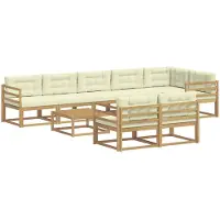 vidaXL Ensemble de salon de jardin , 9 pièces, blanc et crème, en polyester