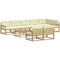 vidaXL Ensemble de salon de jardin , 9 pièces, blanc et crème, en polyester