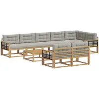 vidaXL Ensemble de salon de jardin , 9 pièces, blanc et gris clair, en polyester