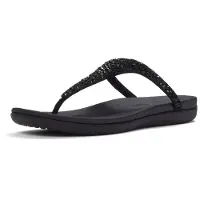 FitFlop pour femme. A5Y-001 Sandales Solay Mixed-Crystal Toe noir (40), Cuir, Plat, Aucun, Casuel