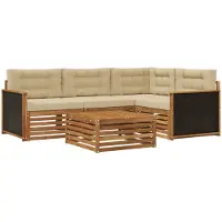 vidaXL Ensemble de salon de jardin 5 pièces, couleurs naturelles et beige, en polyester