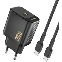 Dudao Chargeur mural USB-C avec câble USB-C GaN PD 30 W - Noir