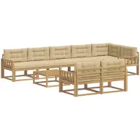 vidaXL Ensemble de salon de jardin , 9 pièces, blanc et beige, en polyester