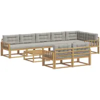 vidaXL Ensemble de salon de jardin , 9 pièces, blanc et gris clair, en polyester