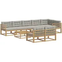 vidaXL Ensemble de salon de jardin , 9 pièces, blanc et gris clair, en polyester