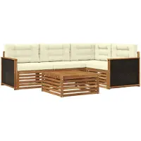vidaXL Ensemble de salon de jardin , 5 pièces, en polyester, couleurs naturelles et crème