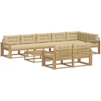 vidaXL Ensemble de salon de jardin , 9 pièces, blanc et beige, en polyester