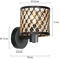 Mexlite Lampe murale Sumba avec un bonnet en bambou Ø12cm