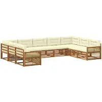 vidaXL Ensemble de salon de jardin 9 pièces, bois d'acacia massif, couleurs naturelles et crème