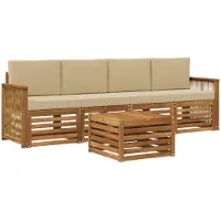 vidaXL Ensemble de salon de jardin 5 pièces en bois d'acacia massif, couleurs naturelles et beige