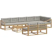 vidaXL Ensemble de salon de jardin , 9 pièces, blanc et gris clair, en polyester