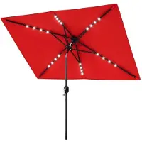 StarTech.com Parasol de jardin - Rectangulaire - 2,0 x 3,05 m - Éclairage LED solaire - Manivelle - Inclinaison par bouton-poussoir - Poly-coton - Armature en fer - Rouge