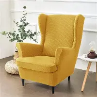 OEM Housse extensible pour fauteuil à oreilles, 2 pièces, jaune uni, salon, chambre à coucher, protection pour meubles