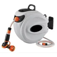 Famanu Tuyau d'arrosage - Fixation murale - Encastrable - 180 degrés - Orientable - gris - PVC - 35 mètres