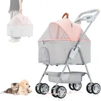 OEM Harnais pliable 2-en-1 pour chien avec panier de voyage amovible - Convient aux petits chiens et aux chats - Rose
