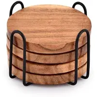 OEM Cales de table en bois d'acacia avec support métallique, pieds de table de salon, protection pour table, décoration, lot de 4 pièces