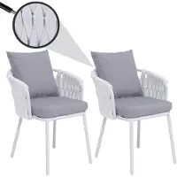 Mendler Lot de 2 chaises de salle à manger en aluminium HWC-P89, chaise d'intérieur avec accoudoirs, tissu/textile (180 g/m²) tressage en corde gris clair